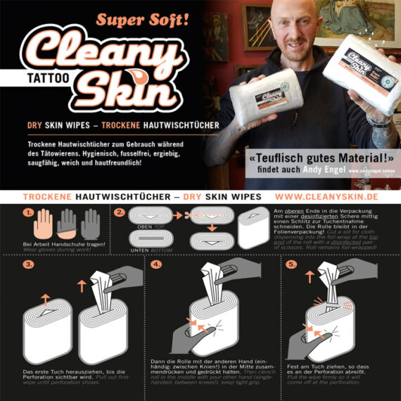 Cleany Skin Super Soft White-Dry Tattoo Wipes (120 sheets a 20x15cm)