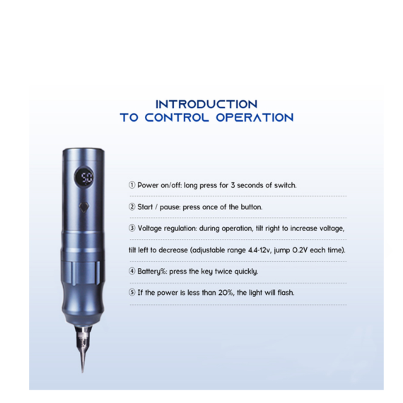 Falcon1 Professional Single Button Wireless Tattoo Machine(Round Grip Blue)