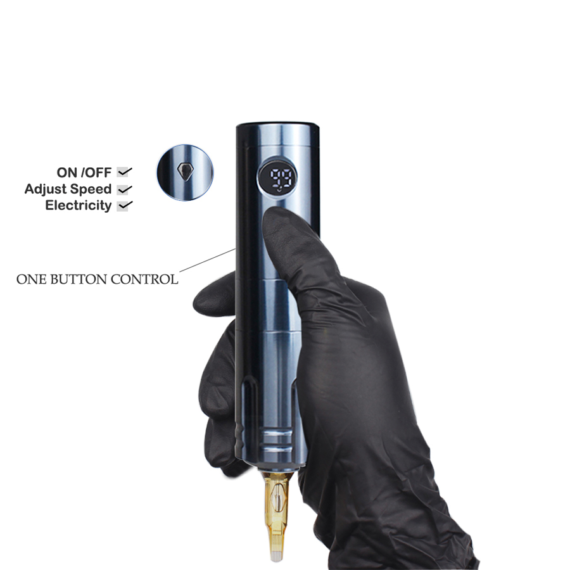 Falcon1 Professional Single Button Wireless Tattoo Machine(Flat Grip Blue)