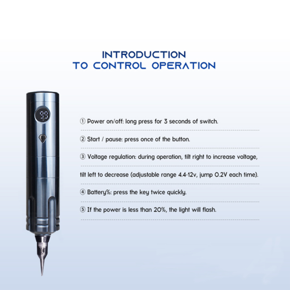 Falcon1 Professional Single Button Wireless Tattoo Machine(Flat Grip Blue)