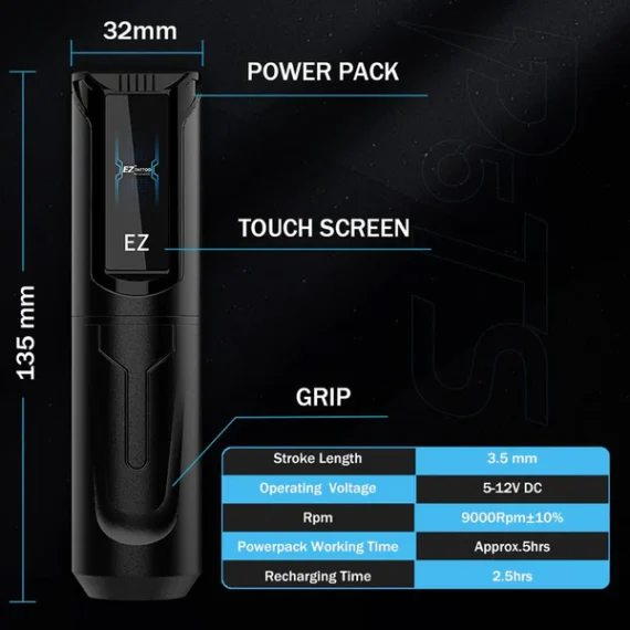 EZ P5 Touchscreen Wireless Battery Tattoo Pen Machine with Bluetooth Footswitch